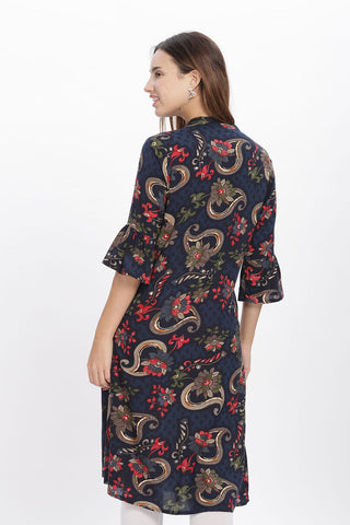 Flowy A-Line Kurta: Paisley Floral Print