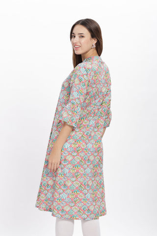 Flowy A-Line Kurta: Peach Shell pattern