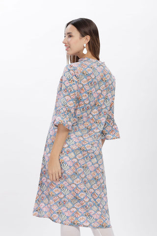 Flowy A-Line Kurta: Blue Shell print