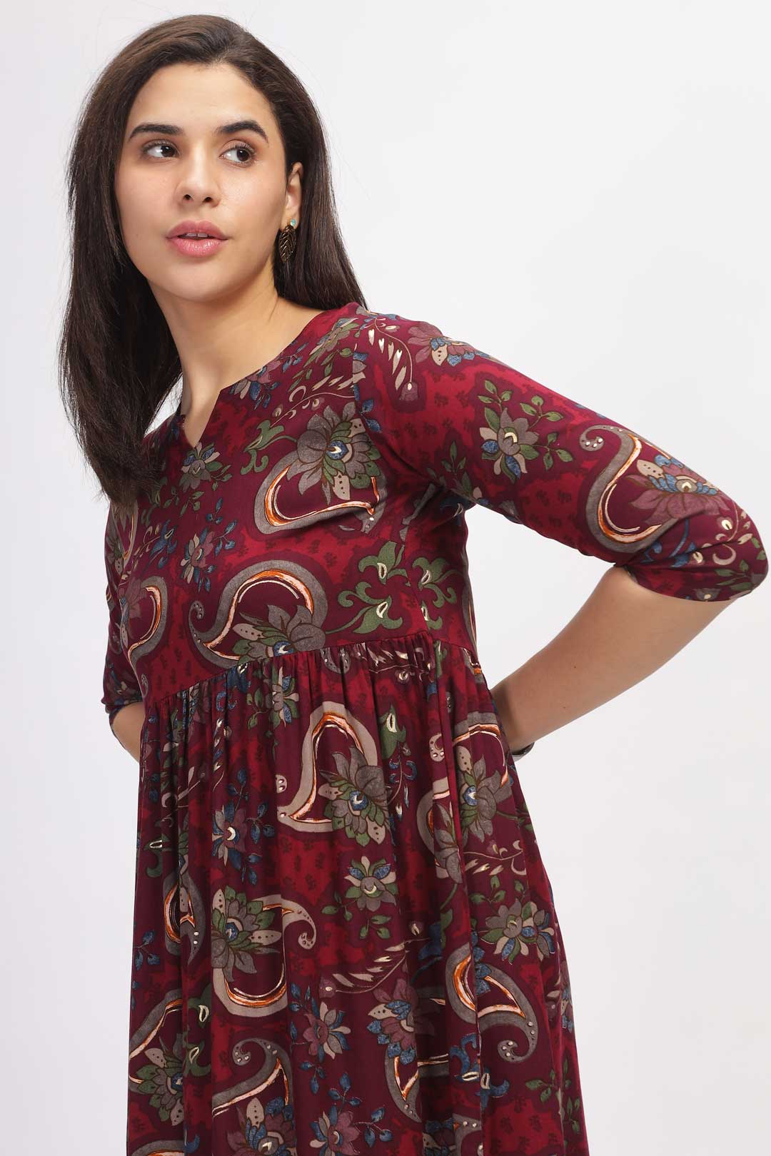 Viscose Summer Mini Dress - Maroon