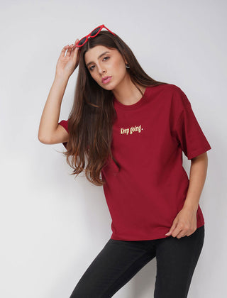 Cotton oversized Tshirt Scarlet Red - Keep Going