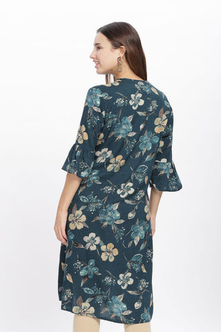 Flowy A-Line Kurta: Minimalistic floral print