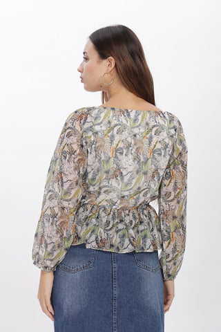 Tropical Vibes Palm Leaf Peplum Top