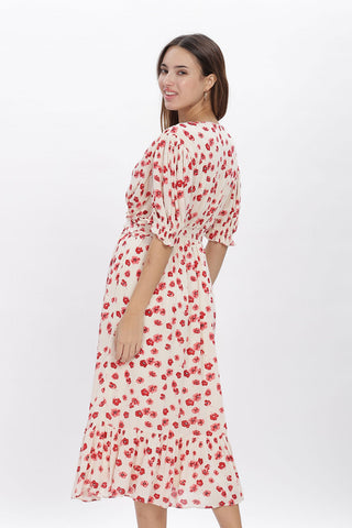 Crimson Blossom Petal Maxi Dress