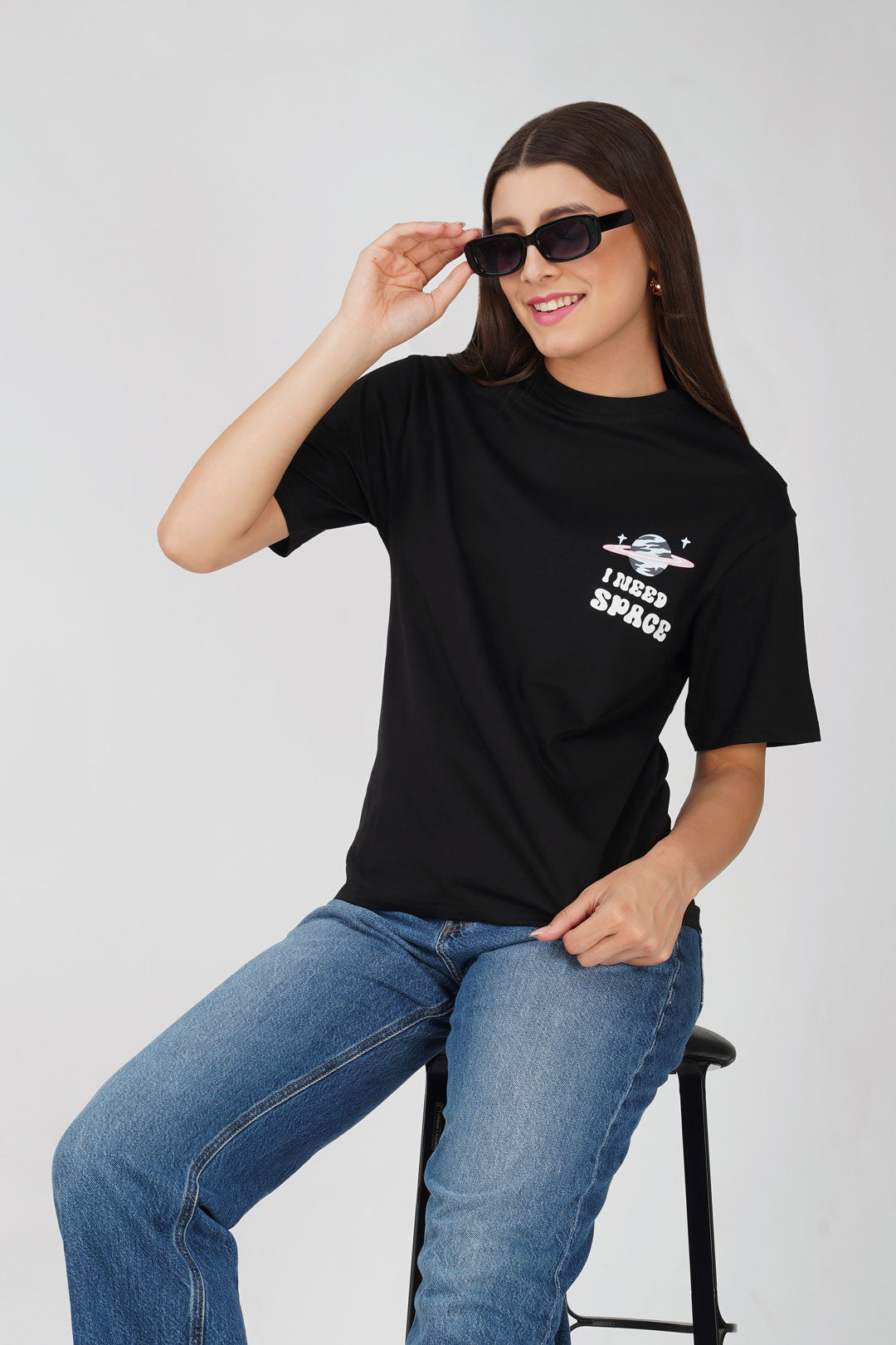 Cotton oversized Tshirt jet black - I need space