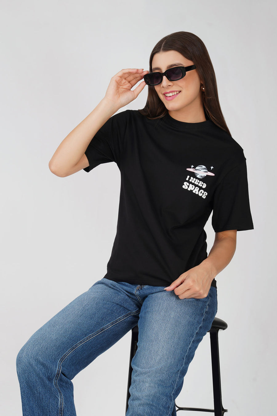 Cotton oversized Tshirt jet black - I need space