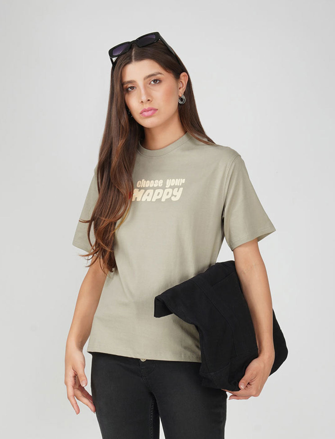 Cotton oversized Tshirt Grey - Choose your happy