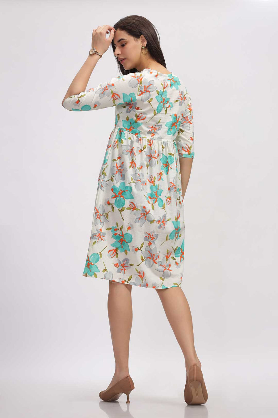Viscose Summer Mini Dress - Teal Floral