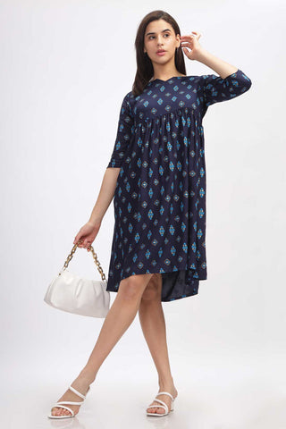 Viscose Summer Mini Dress - Abstract Blue