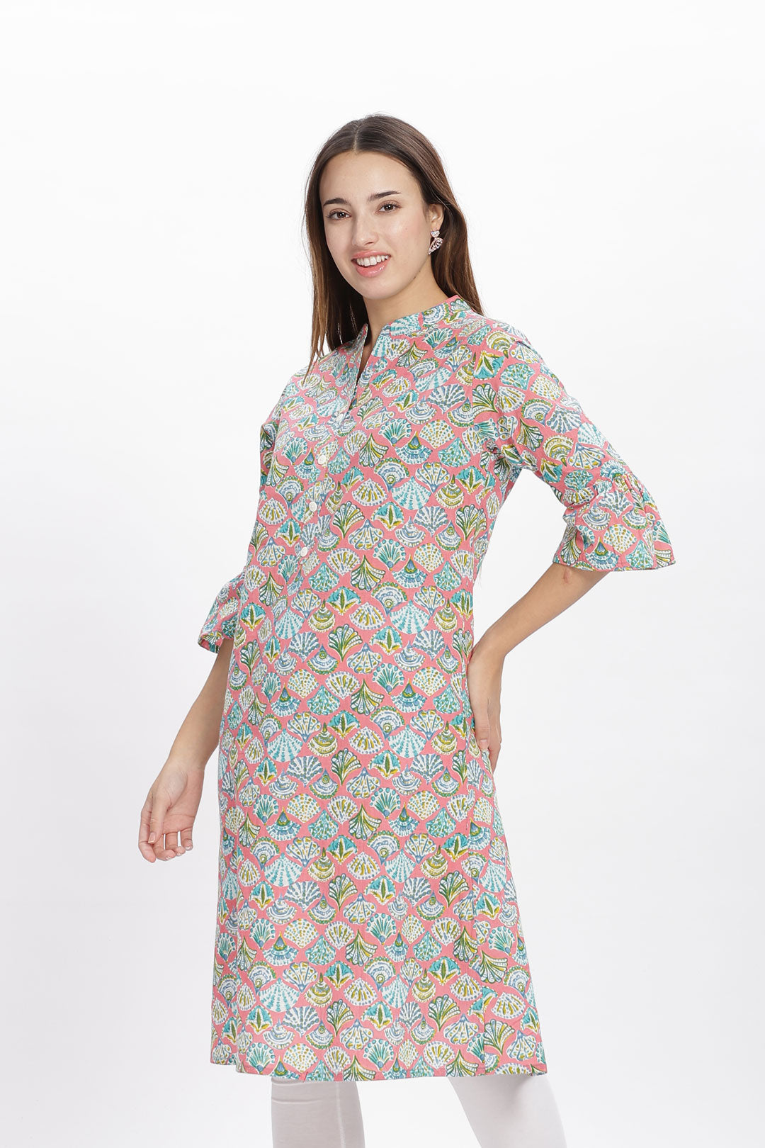 Flowy A-Line Kurta: Peach Shell pattern