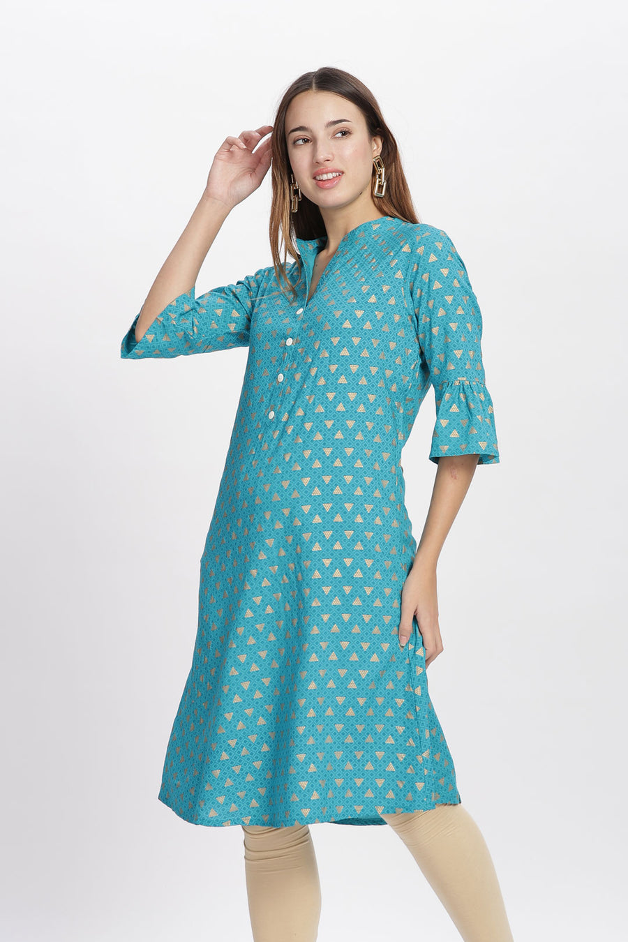 Flowy A-Line Kurta: Triangle Print