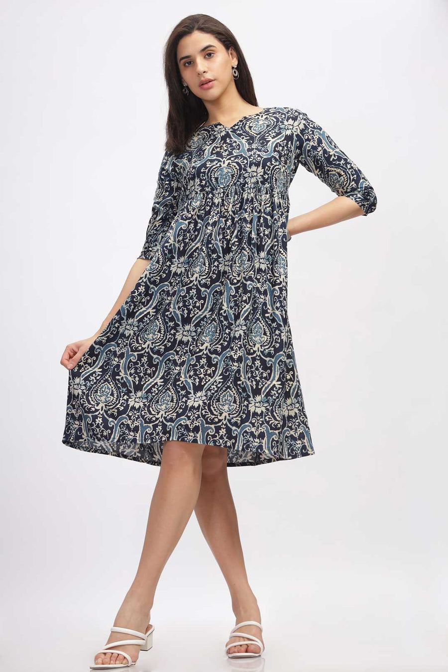 Viscose Summer Mini Dress - Damask Blue