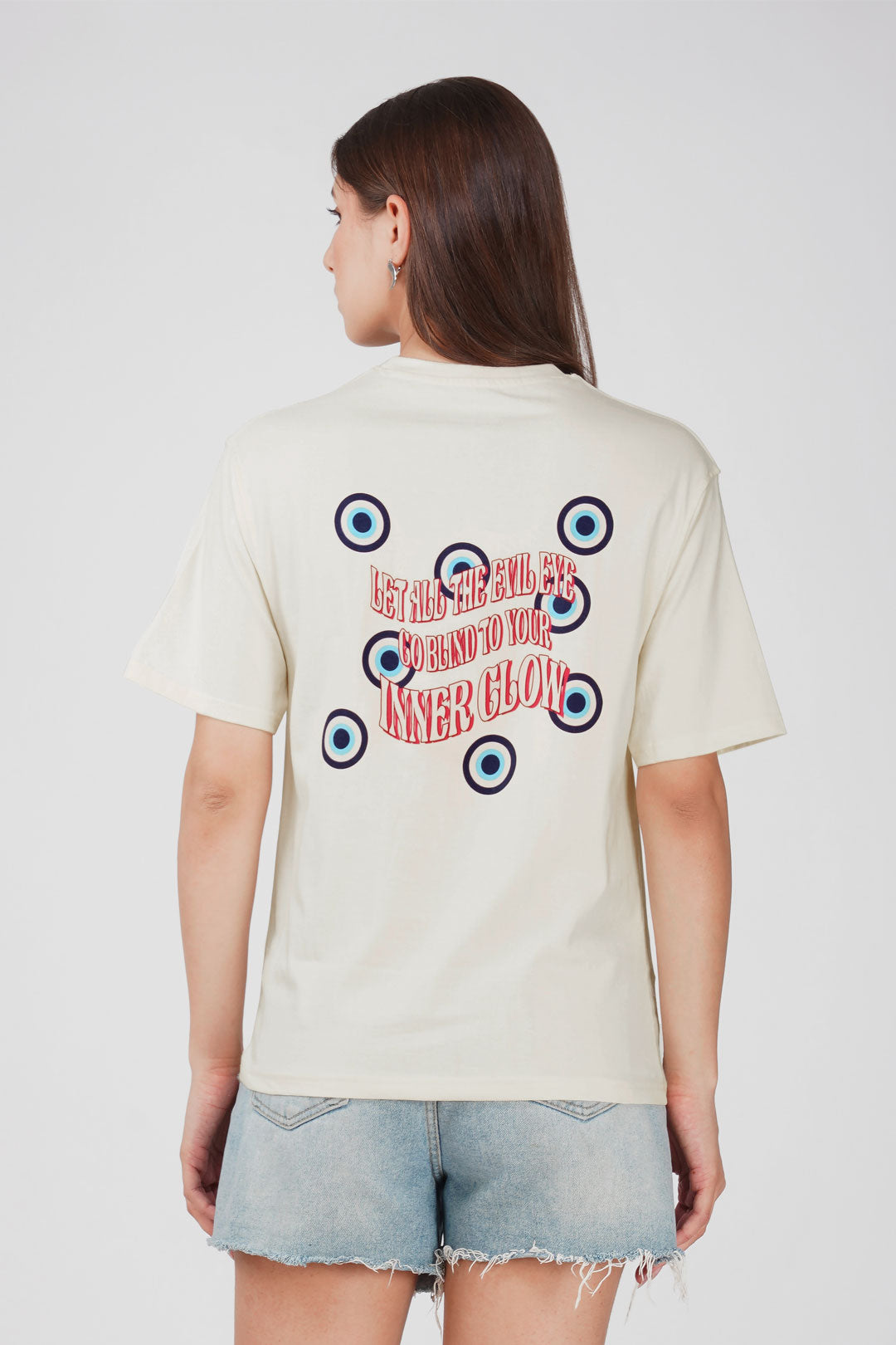 Cotton oversized Tshirt Half white - Evil eyes