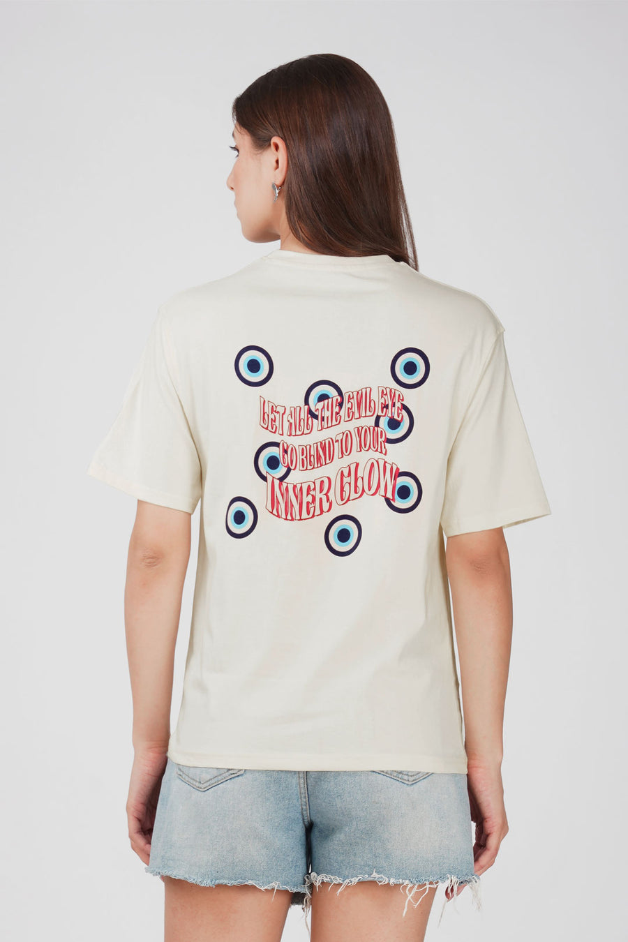 Cotton oversized Tshirt Half white - Evil eyes