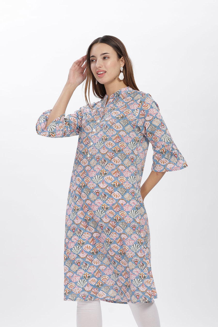 Flowy A-Line Kurta: Blue Shell print