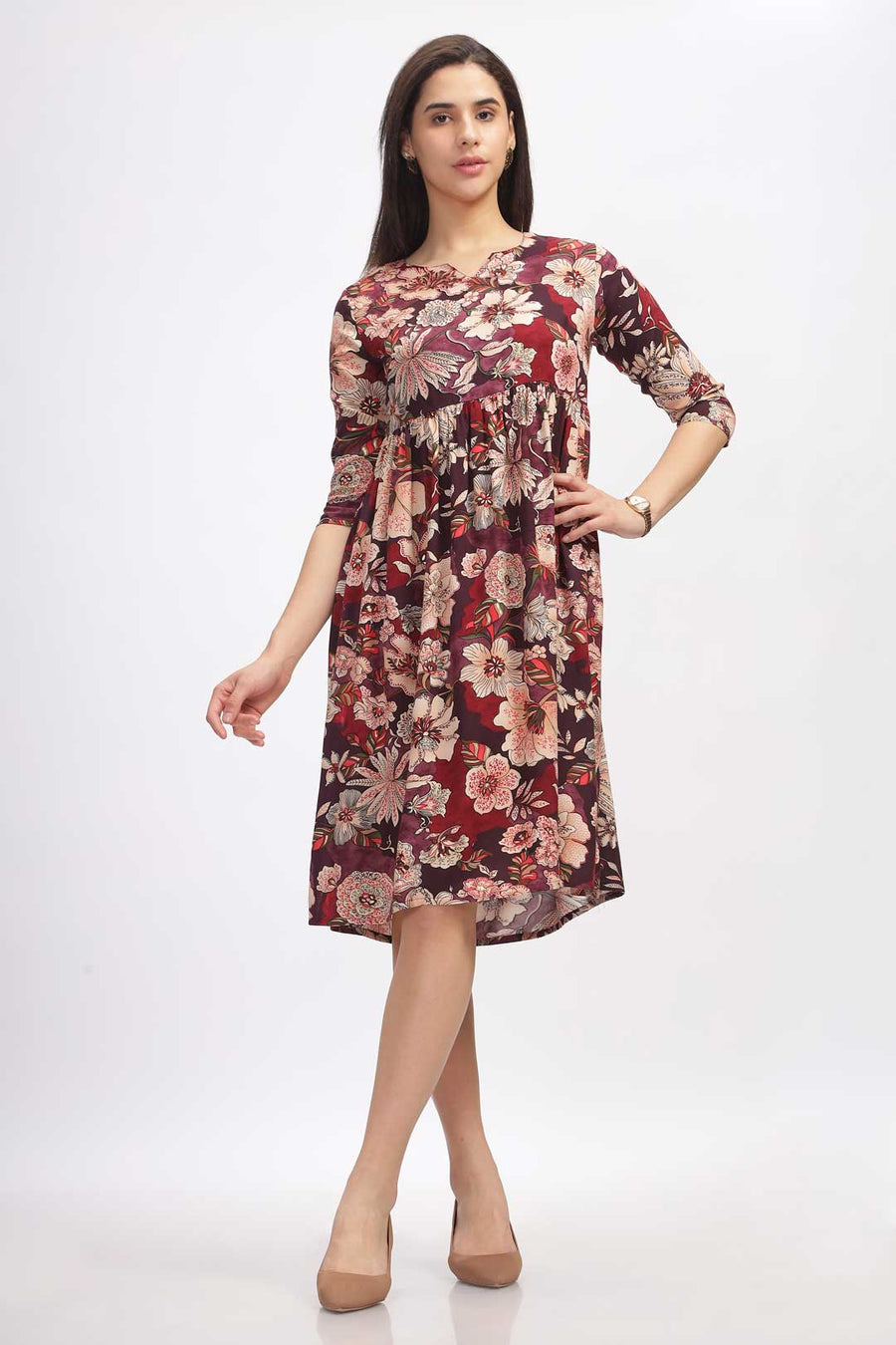 Viscose Summer Mini Dress - Maroon