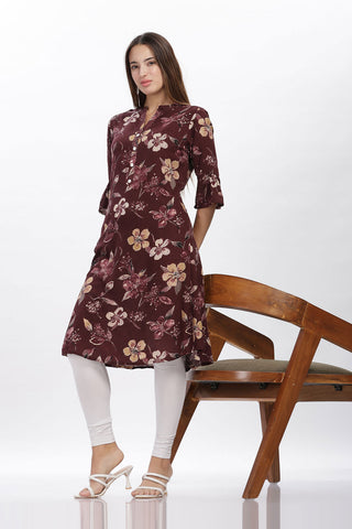 Flowy A-Line Kurta: Hibiscus print