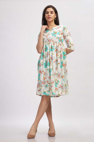 Viscose Summer Mini Dress - Teal Floral