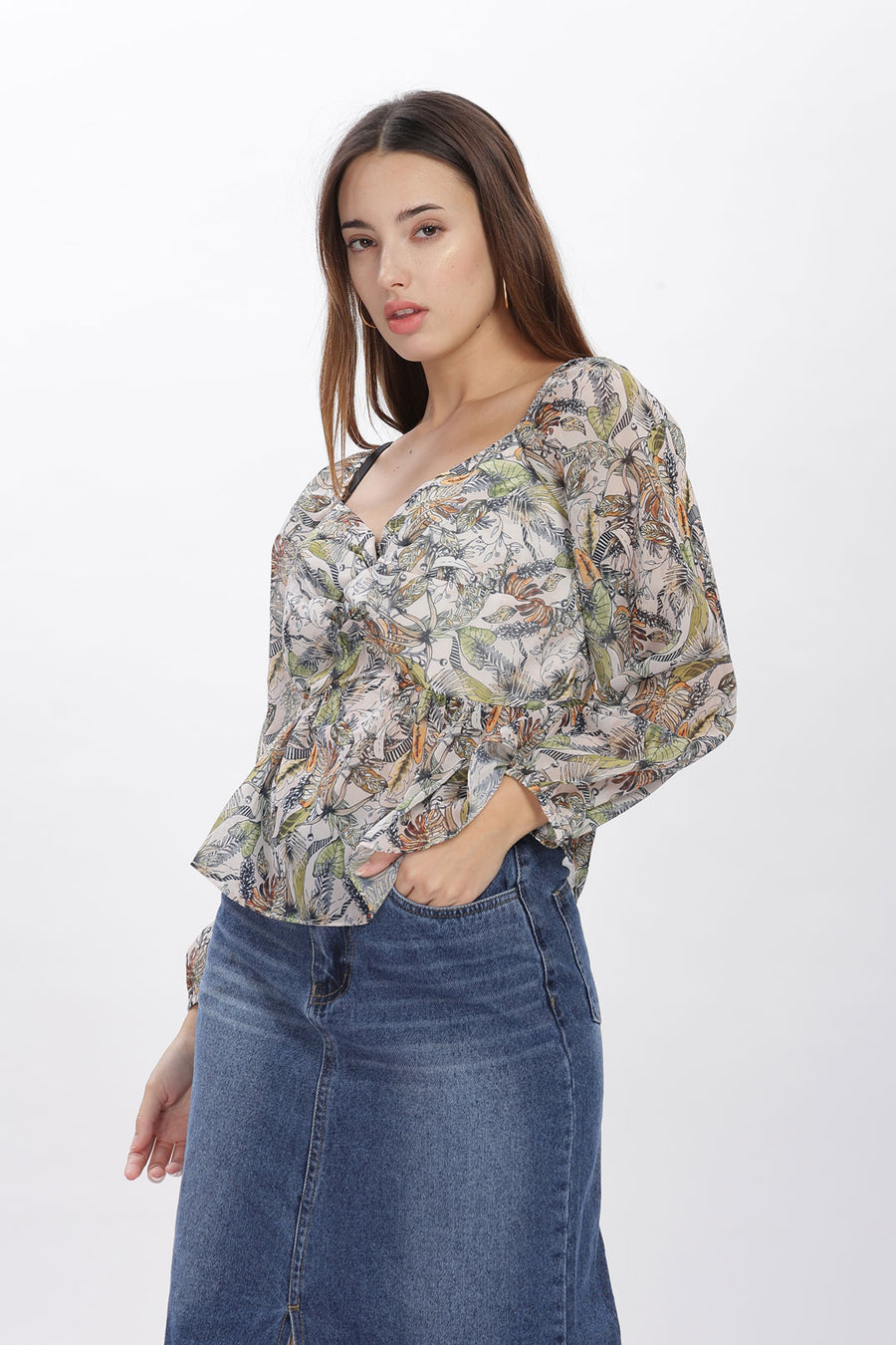 Tropical Vibes Palm Leaf Peplum Top