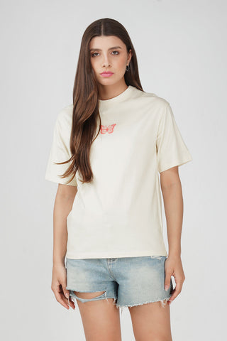 Cotton oversized Tshirt Half White - Butterfly