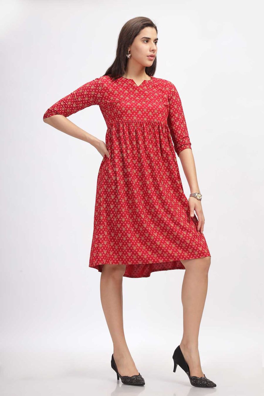 Viscose Summer Mini Dress - Block Print