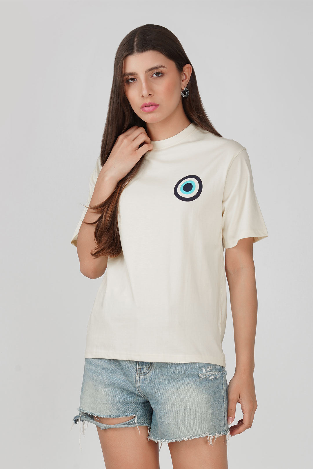 Cotton oversized Tshirt Half white - Evil eyes
