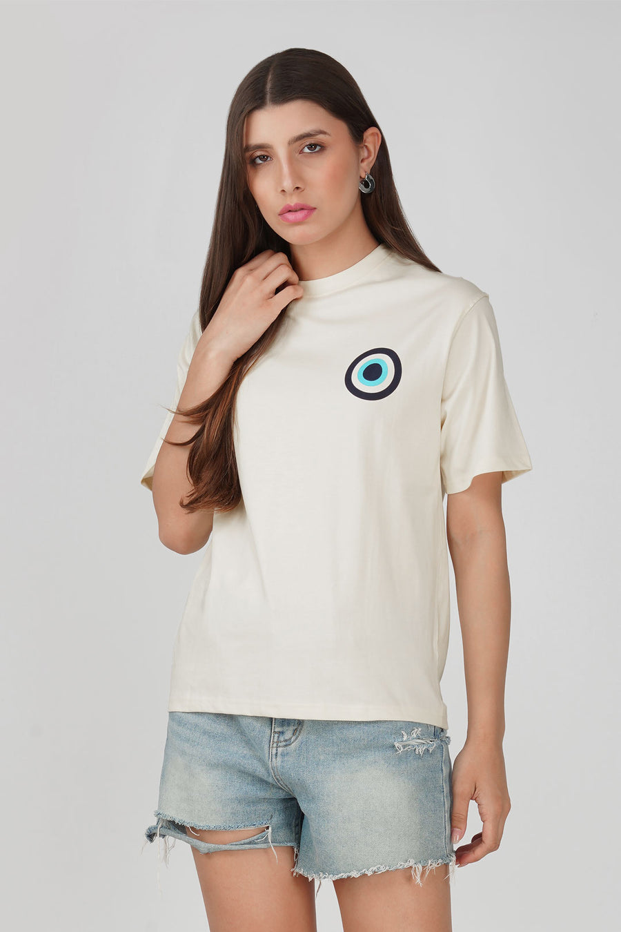Cotton oversized Tshirt Half white - Evil eyes