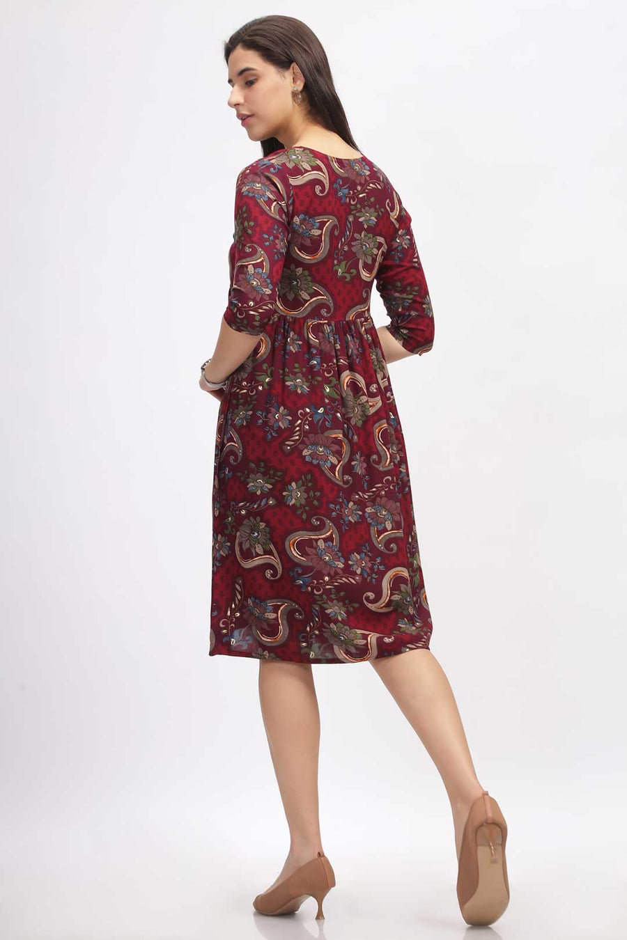 Viscose Summer Mini Dress - Maroon