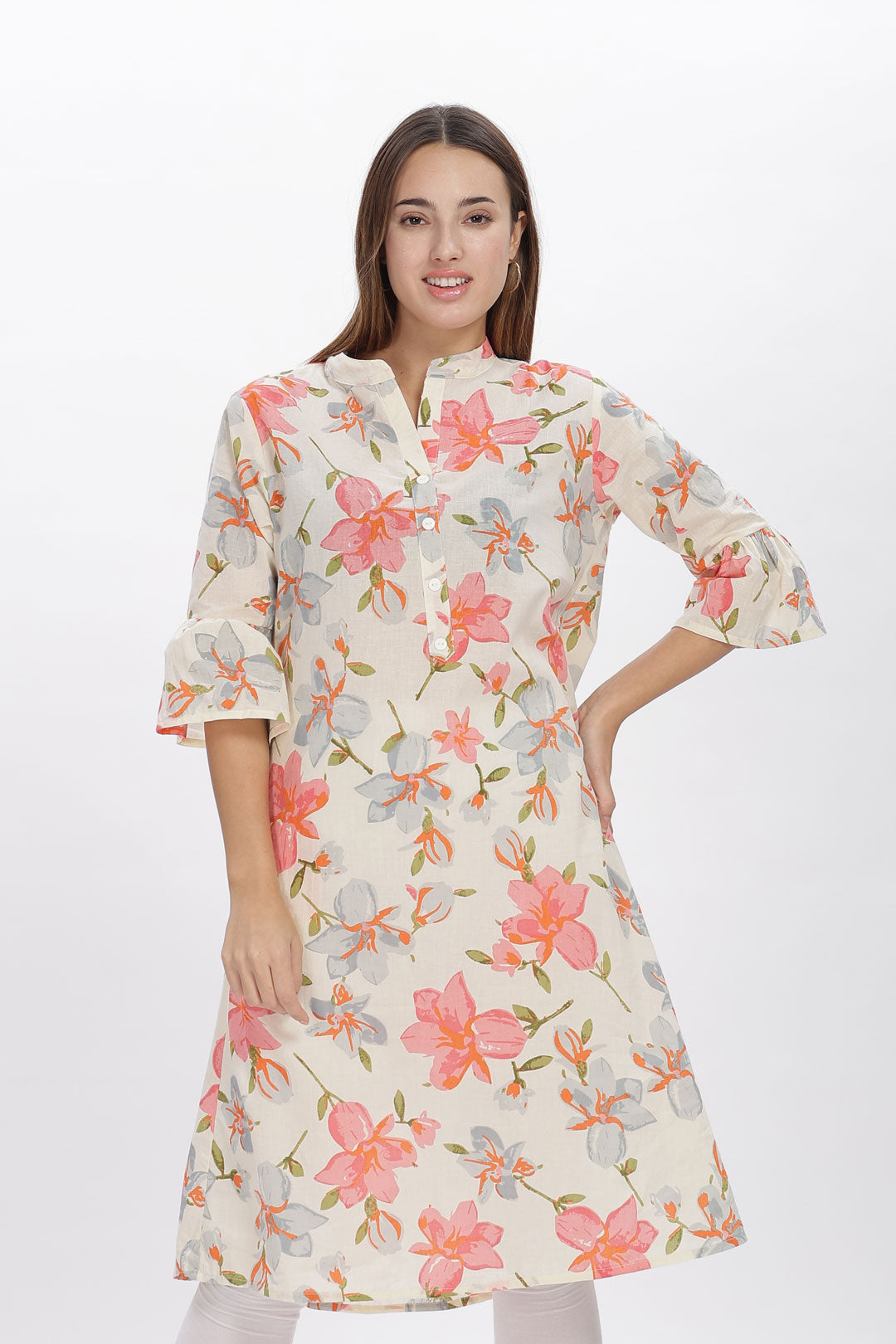 Flowy A-Line Kurta: Pink Floral