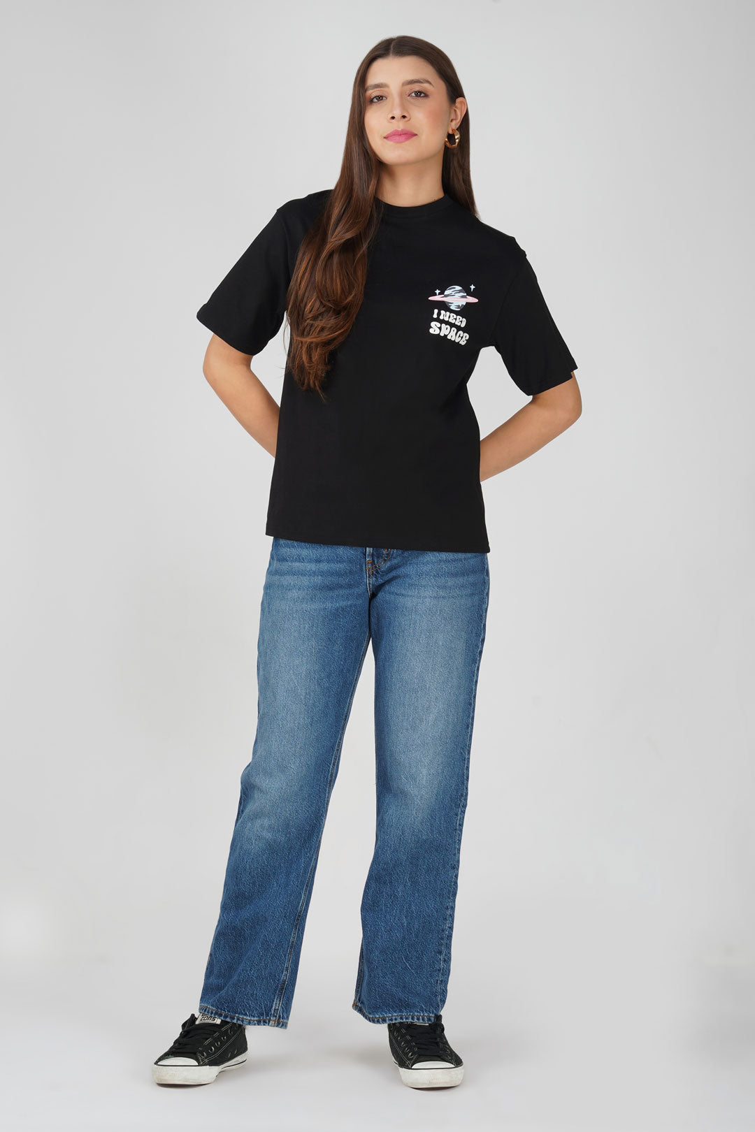 Cotton oversized Tshirt jet black - I need space