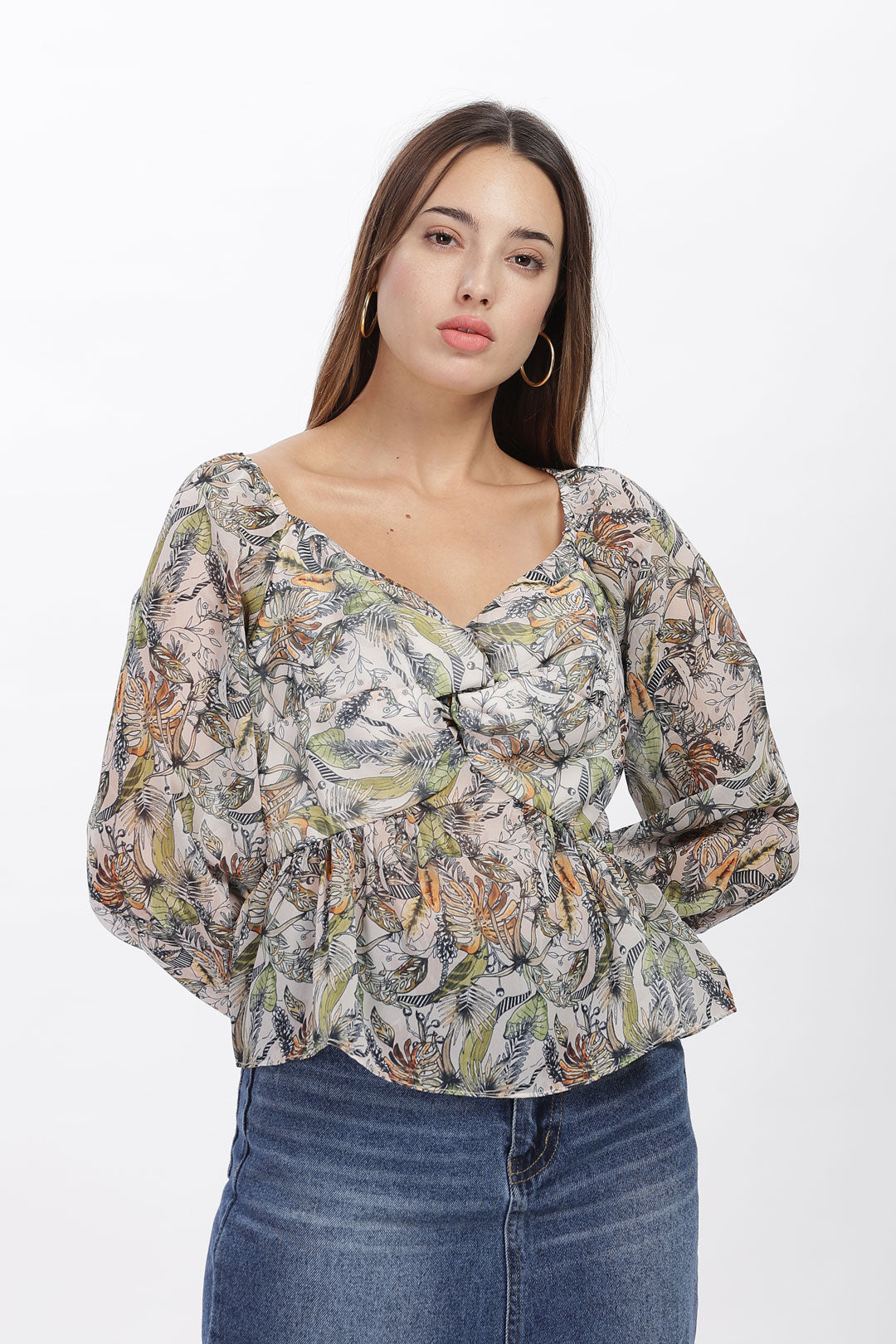 Tropical Vibes Palm Leaf Peplum Top