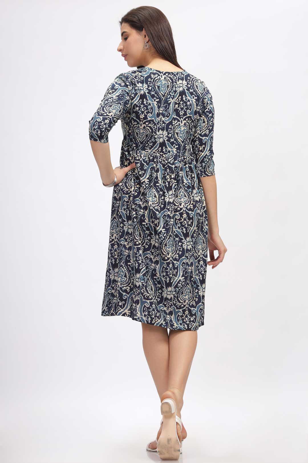 Viscose Summer Mini Dress - Damask Blue