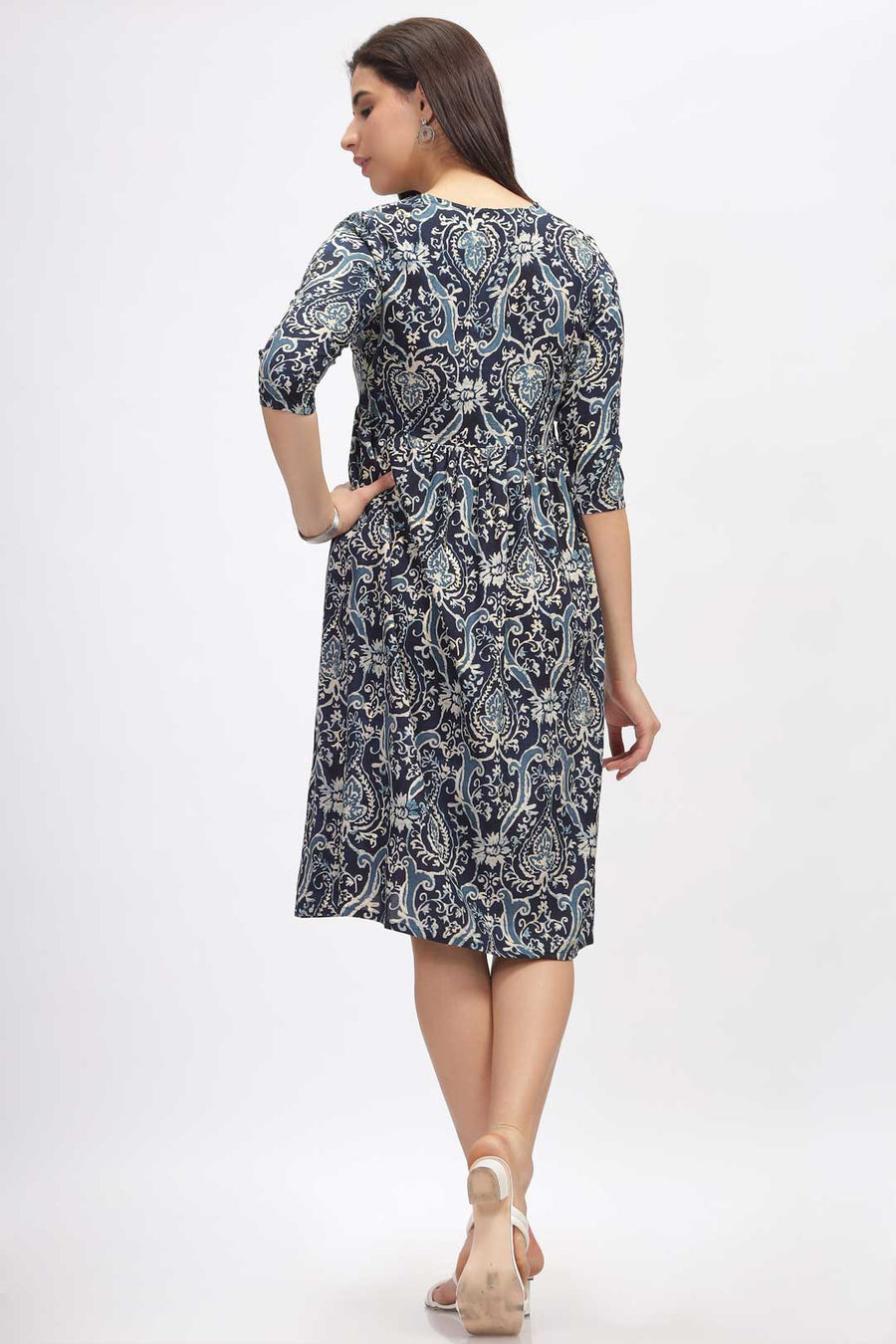 Viscose Summer Mini Dress - Damask Blue