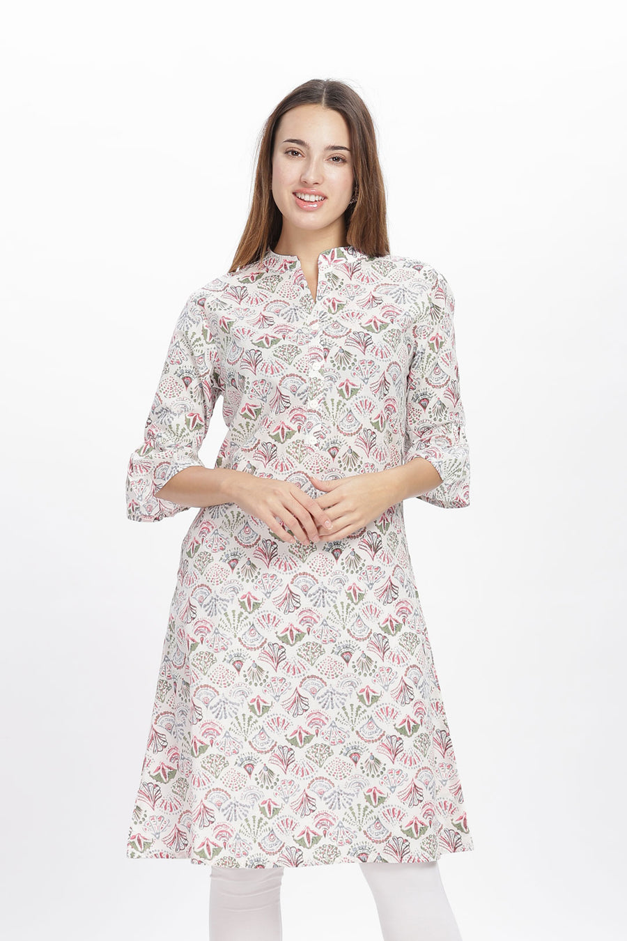 Flowy A-Line Kurta: White Shell pattern