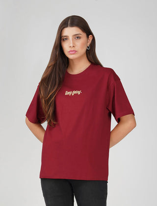 Cotton oversized Tshirt Scarlet Red - Keep Going