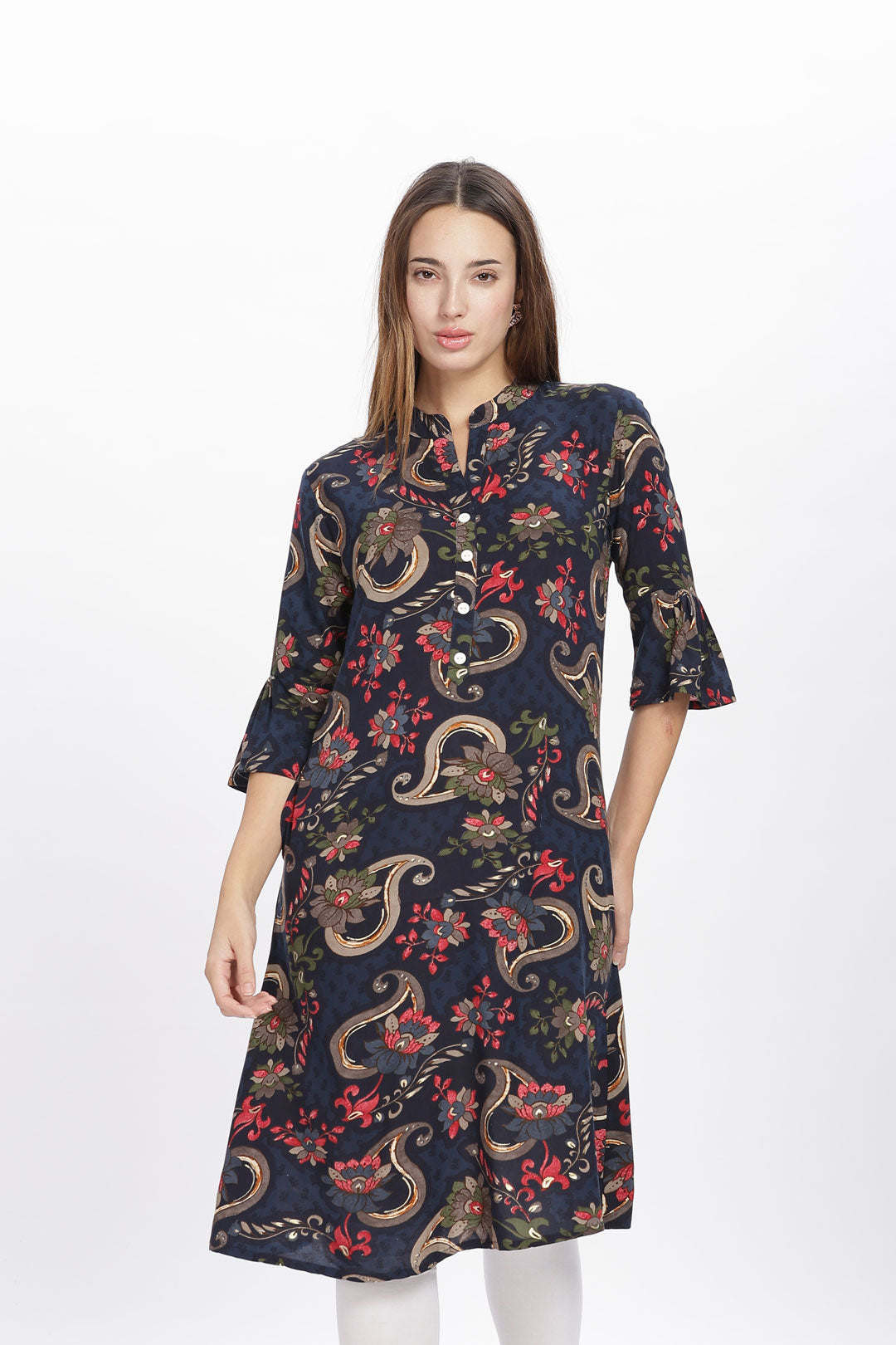 Flowy A-Line Kurta: Paisley Floral Print