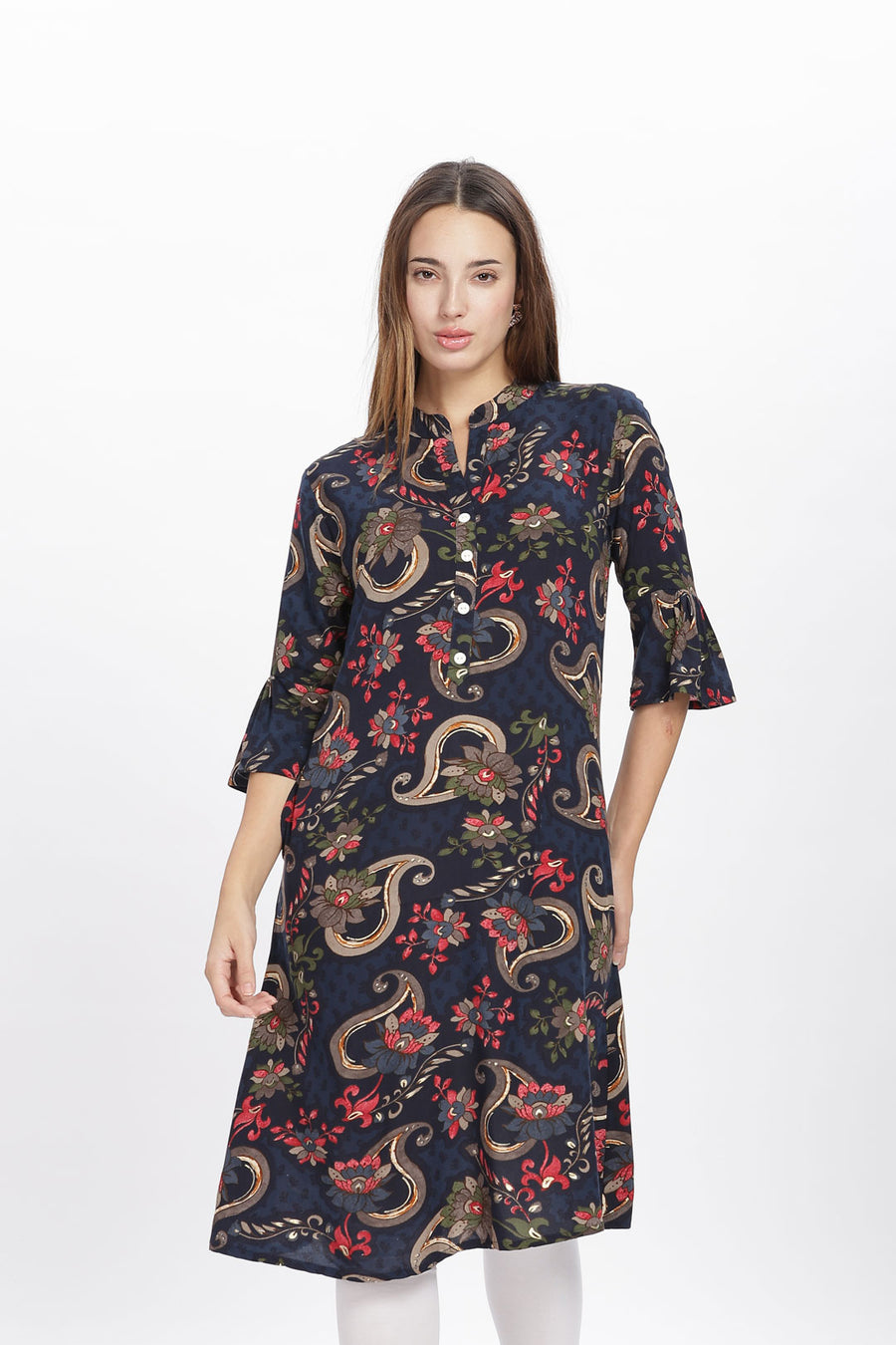 Flowy A-Line Kurta: Paisley Floral Print