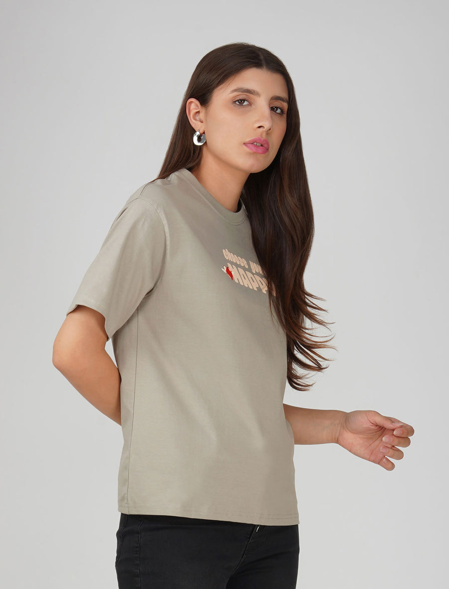 Cotton oversized Tshirt Grey - Choose your happy