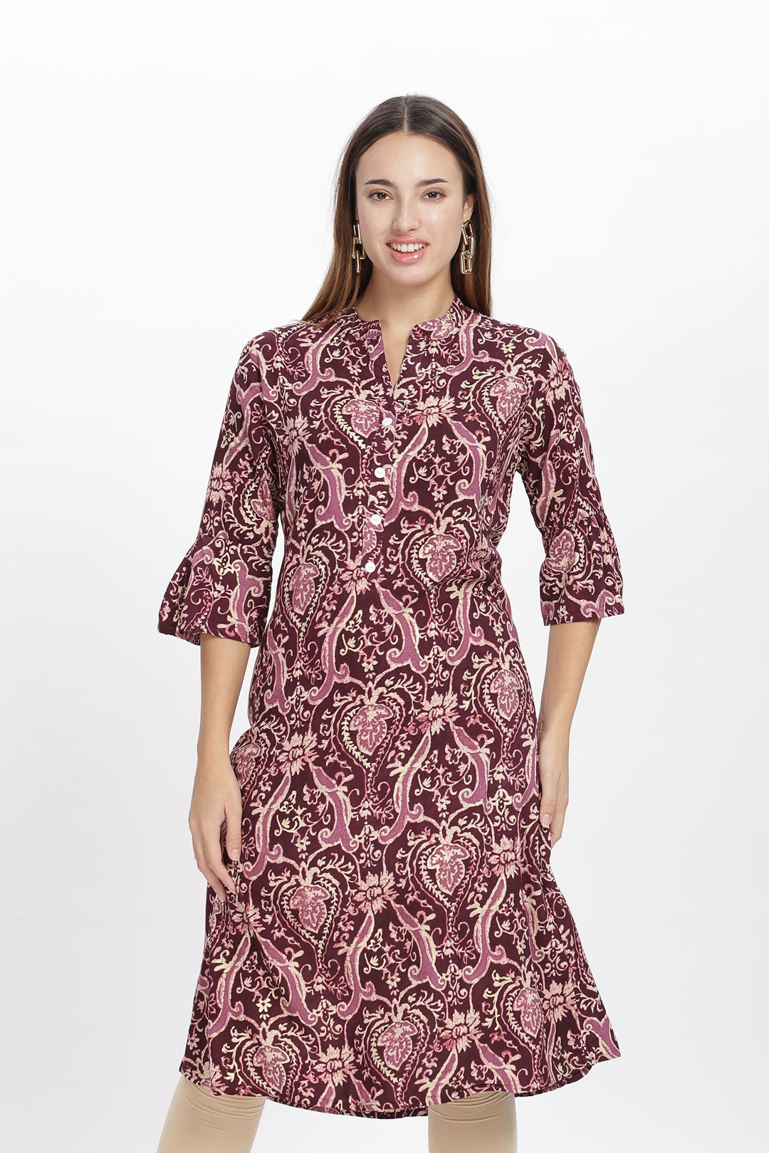 Flowy A-Line Kurta: Mughal print