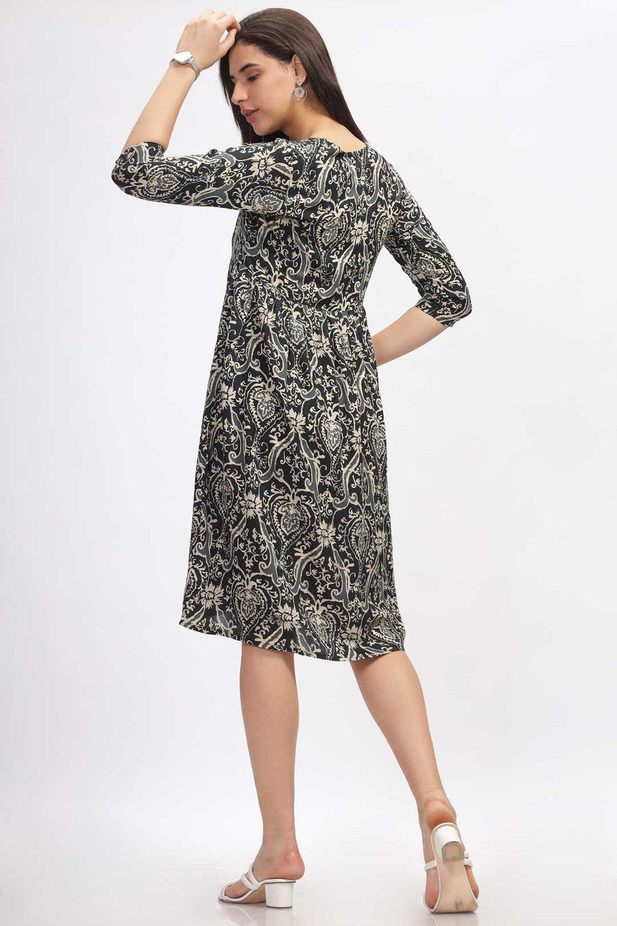 Viscose Summer Mini Dress - Damask Black