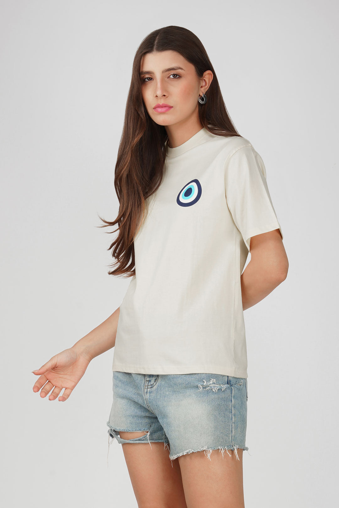 Cotton oversized Tshirt Half white - Evil eyes