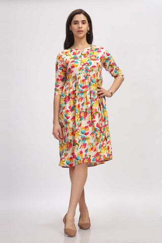Viscose Summer Mini Dress - Floral Texture
