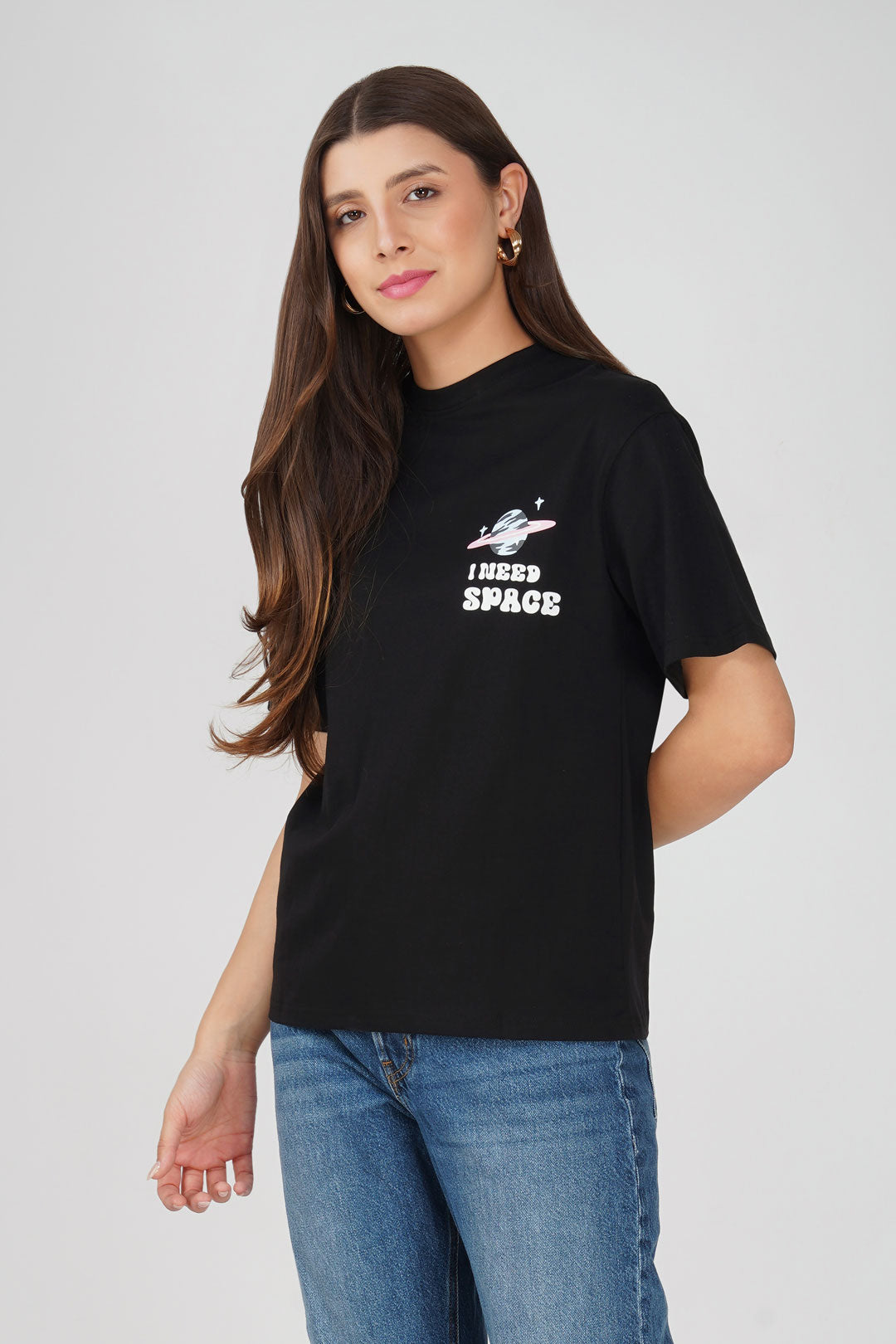 Cotton oversized Tshirt jet black - I need space