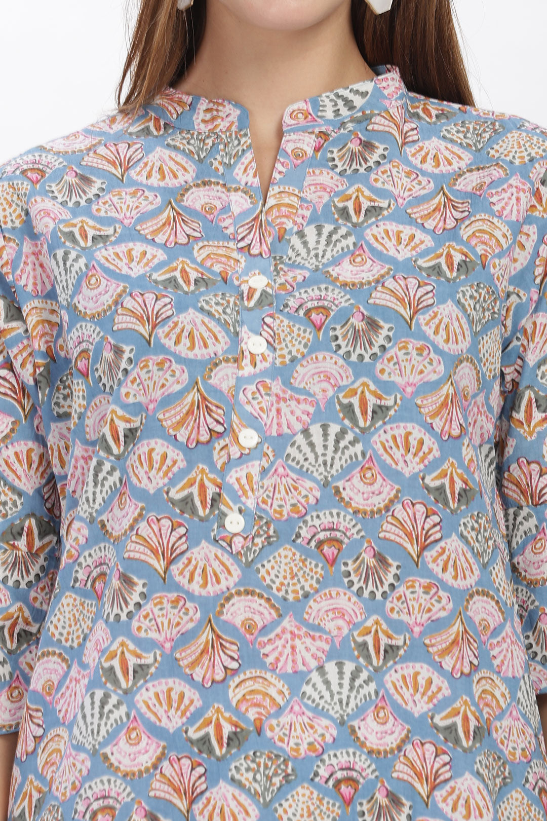 Flowy A-Line Kurta: Blue Shell print