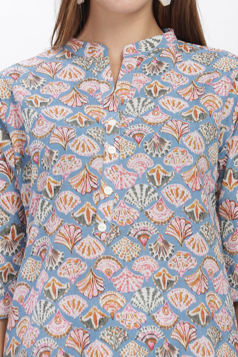 Flowy A-Line Kurta: Blue Shell print