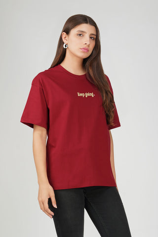 Cotton oversized Tshirt Scarlet Red - Keep Going
