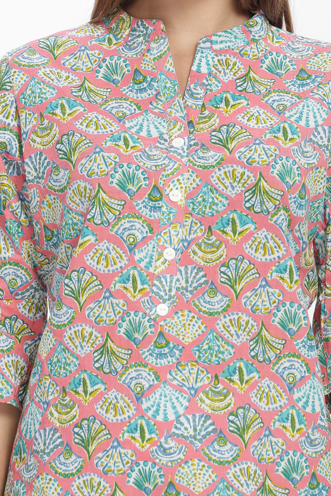 Flowy A-Line Kurta: Peach Shell pattern
