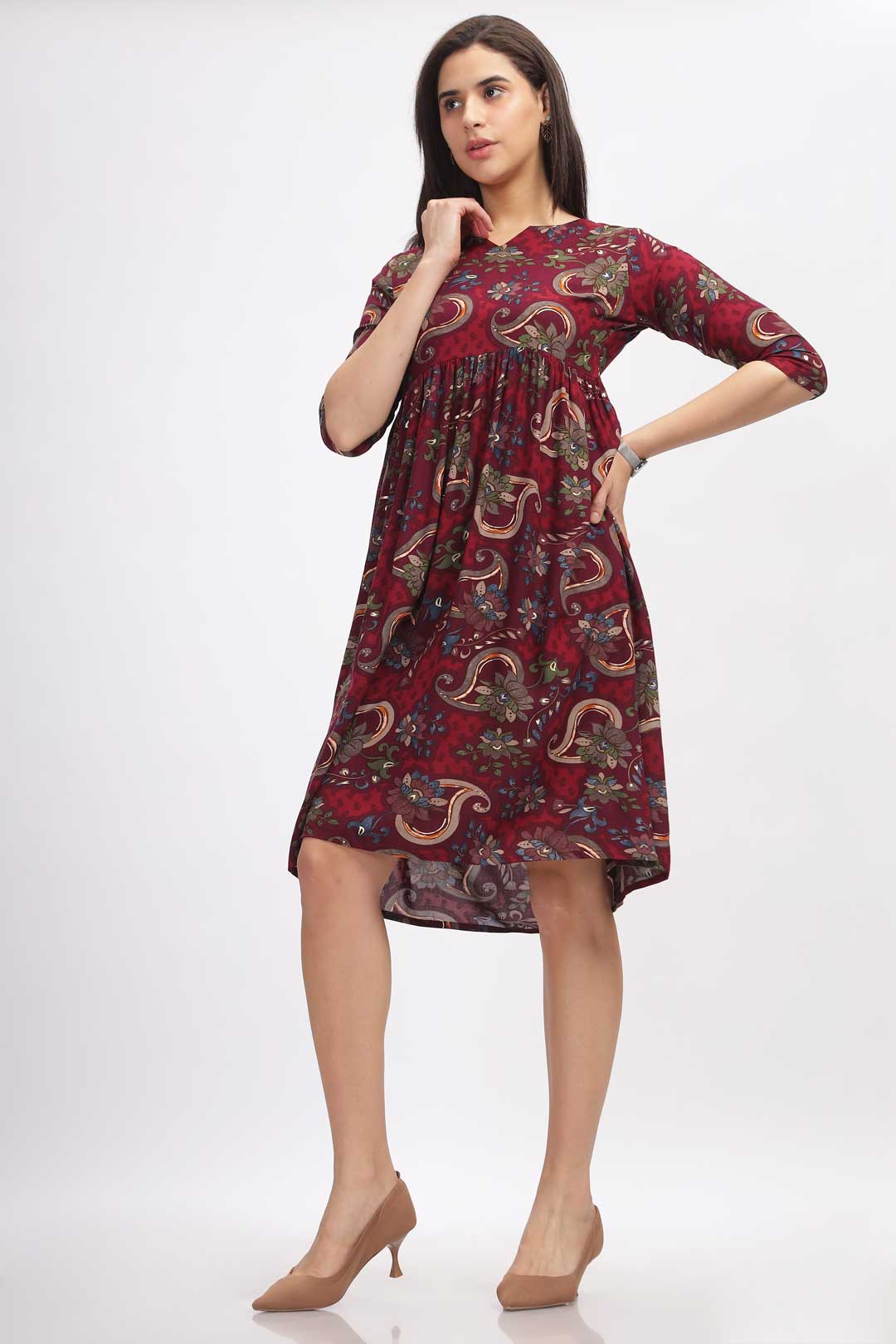 Viscose Summer Mini Dress - Maroon