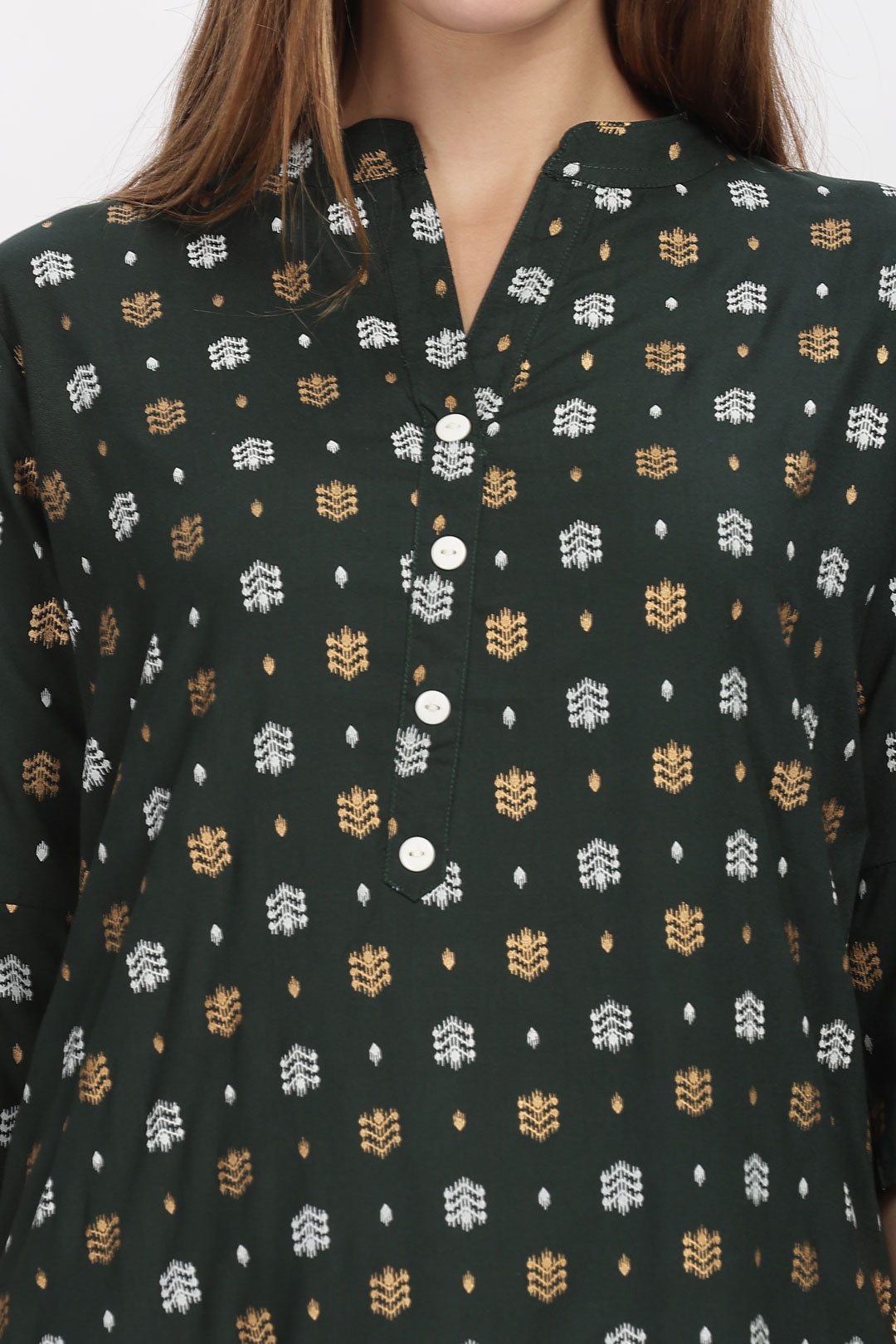 Flowy A-Line Kurta: White & Yellow motif print