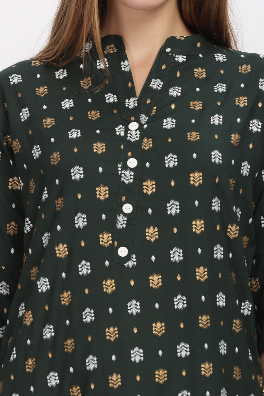 Flowy A-Line Kurta: White & Yellow motif print
